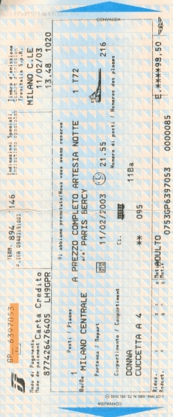 Biglietto treno con prenotazione cuccetta